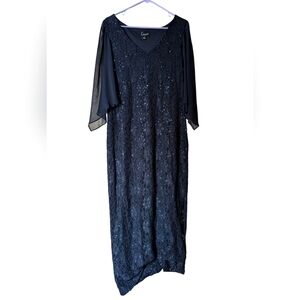 Connected Apparel Women's Large 12 Navy Blue Lined Sequin Sparkle Maxi Dress